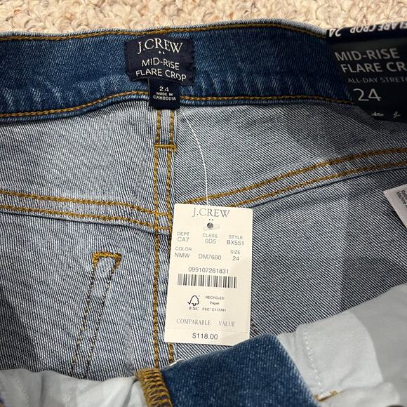 NWT J Crew Mid Rise Flare Crop Jeans Sz 24 Denim Stretch Medium Wash - Picture 3 of 4